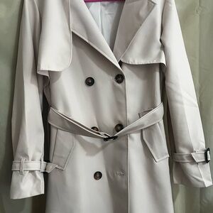 Elegant Cream Double-Breasted Women's Coat- Machine washable